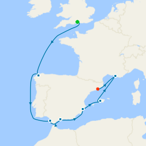 Spain, France from Southampton to Barcelona